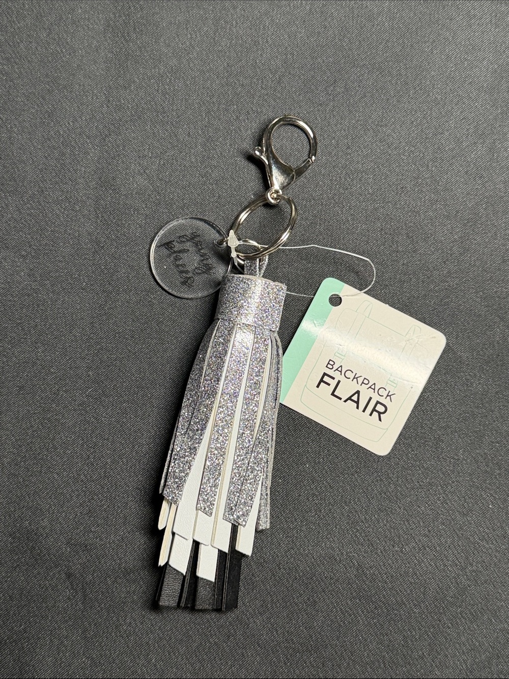 Beach House Silver Glitter Tassel Keychain